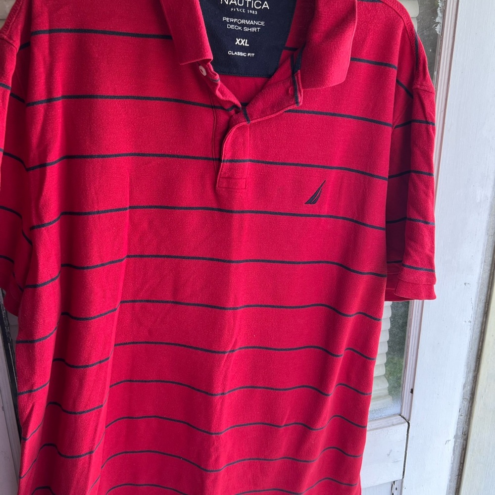 Nautica Men's Red Striped Polo Shirt